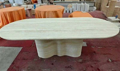 Bwrdd Ystafell Fwyta Travertine